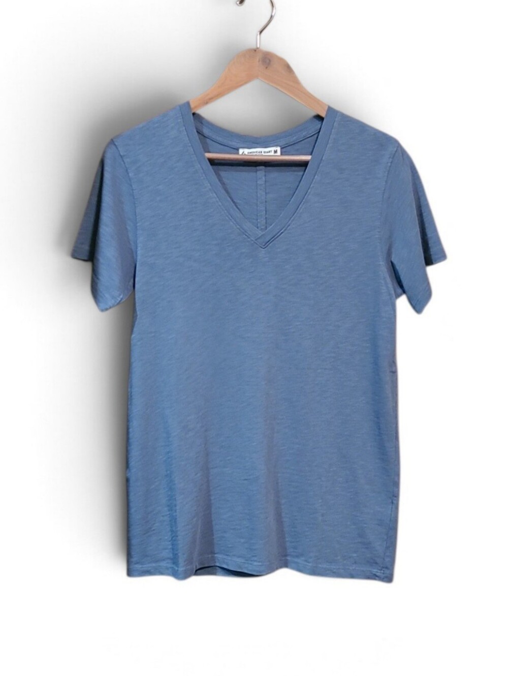 Women's American Giant Premium Supima Cotton V-Neck Tee Shirt Steel Blue Medium